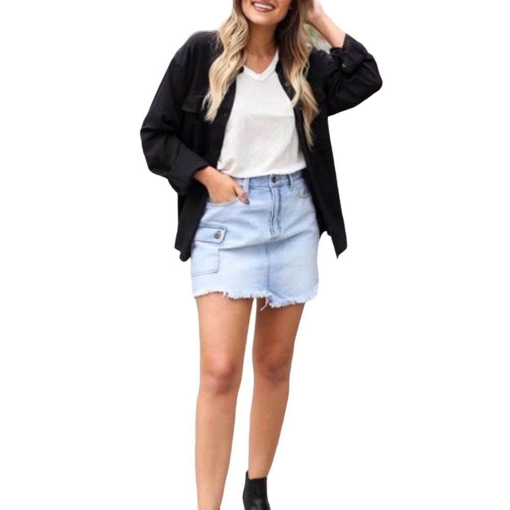 Frayed Hem Denim Skirt